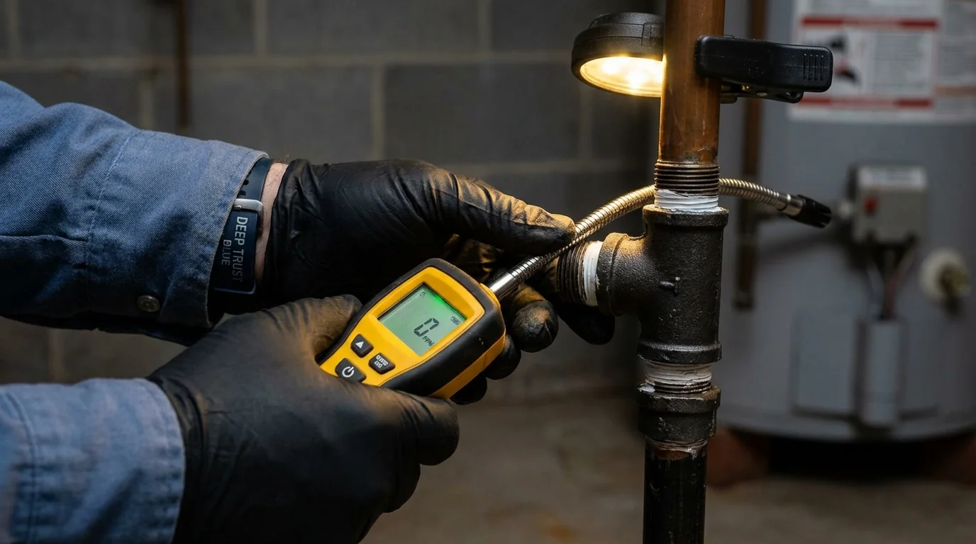 Gas leak detection with electronic sniffer by Johns Plumbing LLC in Clive